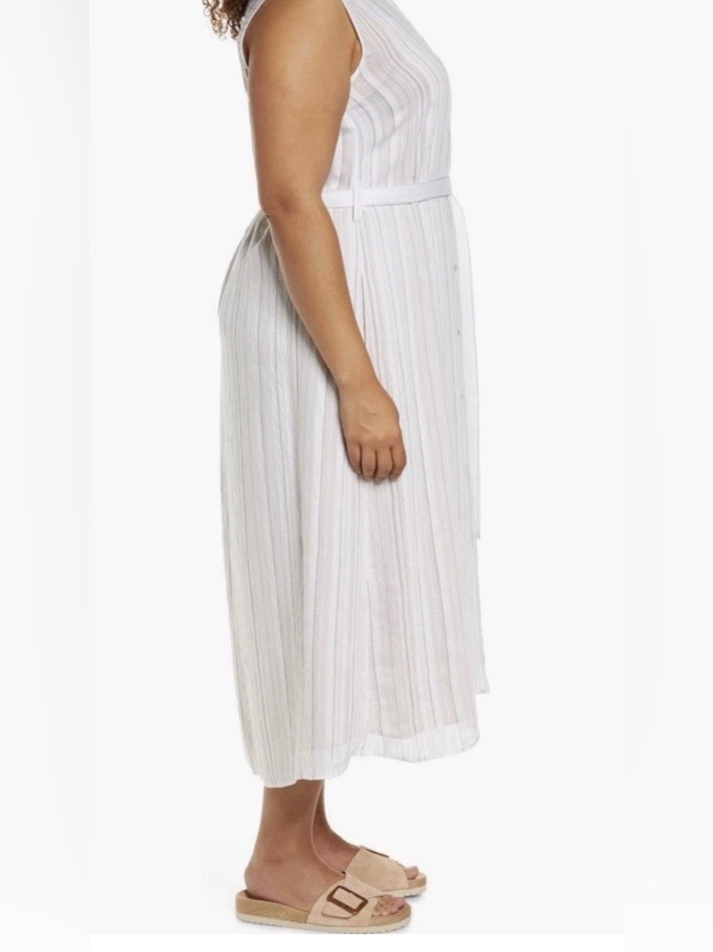 Vince Sleeveless Drapey Stripe Belted Midi Shirt Dress Plus XXL White Black NWT - Picture 6 of 10